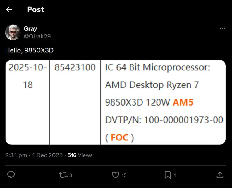 Ryzen 7 9850X3D